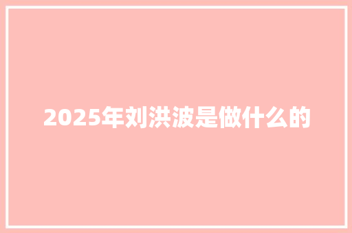 2025年刘洪波是做什么的 未命名