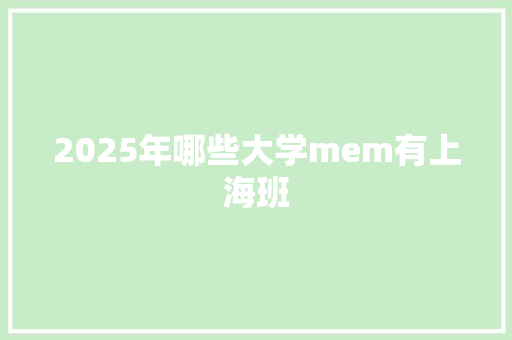 2025年哪些大学mem有上海班 未命名