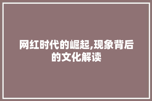 网红时代的崛起,现象背后的文化解读