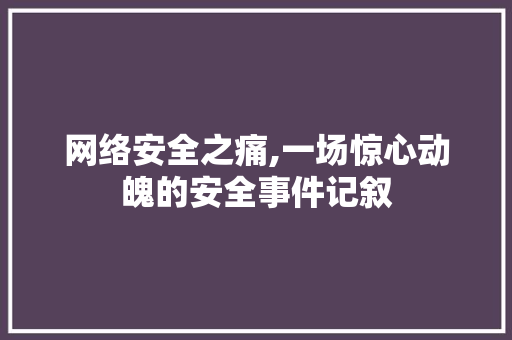 网络安全之痛,一场惊心动魄的安全事件记叙