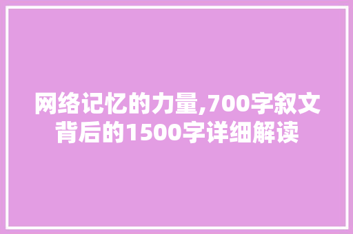 网络记忆的力量,700字叙文背后的1500字详细解读