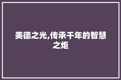 美德之光,传承千年的智慧之炬