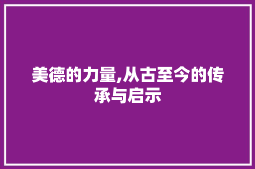 美德的力量,从古至今的传承与启示