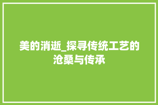 美的消逝_探寻传统工艺的沧桑与传承