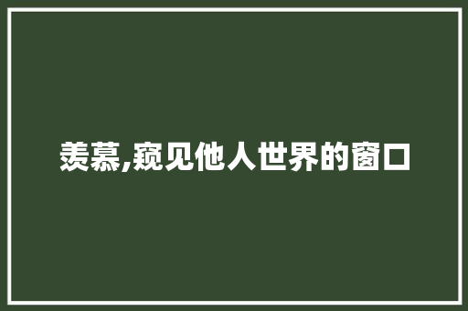 羡慕,窥见他人世界的窗口