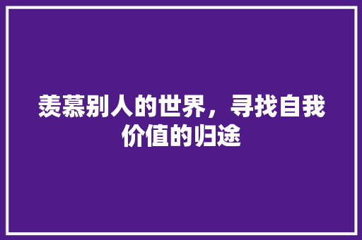 羡慕别人的世界，寻找自我价值的归途