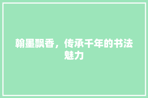 翰墨飘香，传承千年的书法魅力