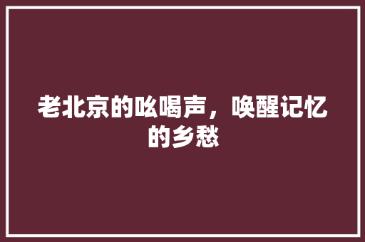 老北京的吆喝声，唤醒记忆的乡愁