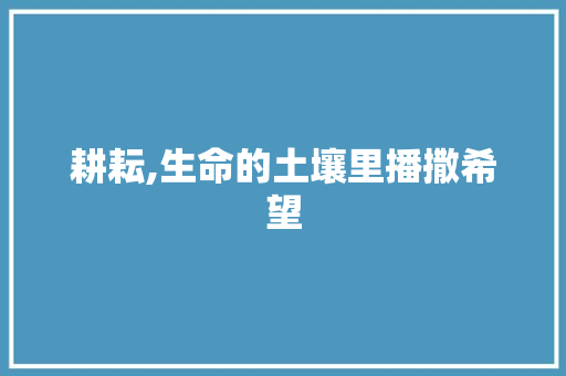 耕耘,生命的土壤里播撒希望