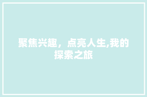 聚焦兴趣，点亮人生,我的探索之旅