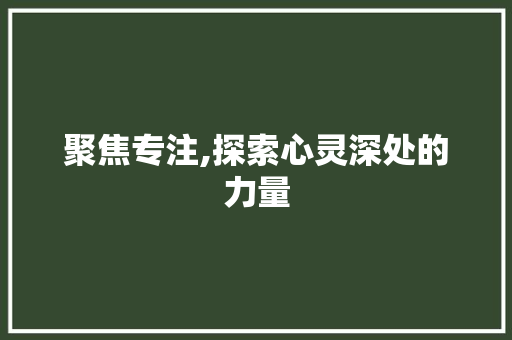 聚焦专注,探索心灵深处的力量