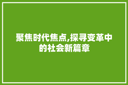 聚焦时代焦点,探寻变革中的社会新篇章