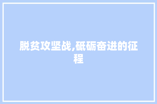 脱贫攻坚战,砥砺奋进的征程