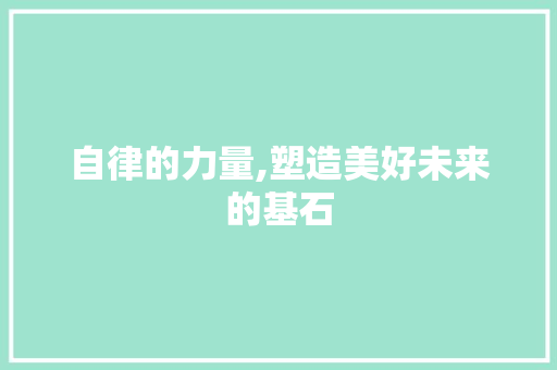 自律的力量,塑造美好未来的基石