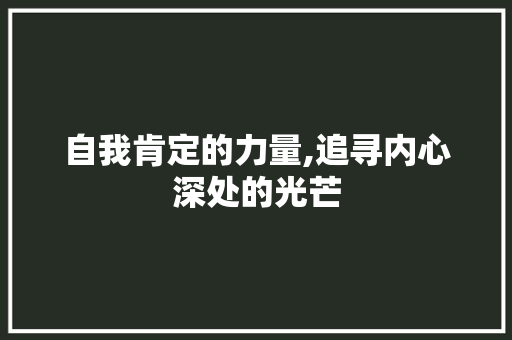 自我肯定的力量,追寻内心深处的光芒