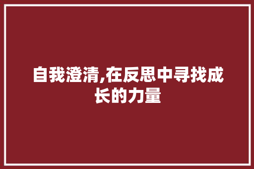 自我澄清,在反思中寻找成长的力量