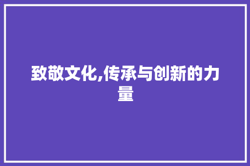 致敬文化,传承与创新的力量