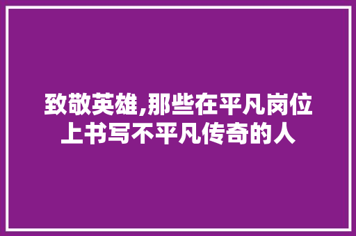 致敬英雄,那些在平凡岗位上书写不平凡传奇的人