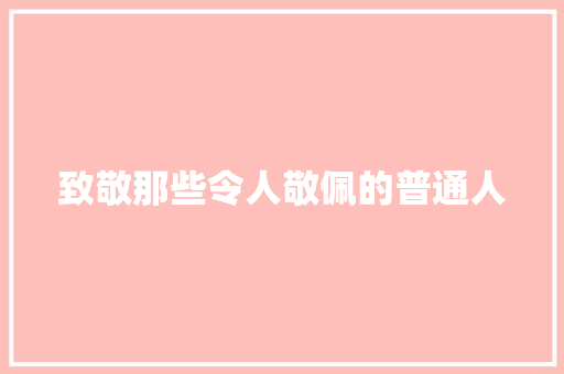 致敬那些令人敬佩的普通人