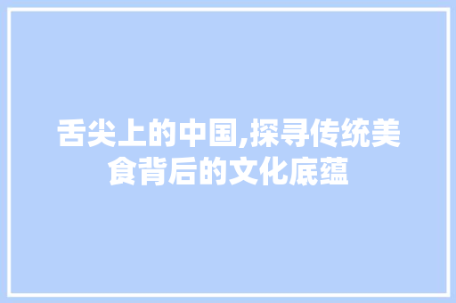 舌尖上的中国,探寻传统美食背后的文化底蕴