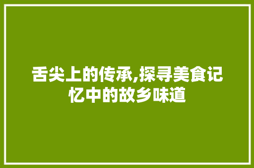 舌尖上的传承,探寻美食记忆中的故乡味道