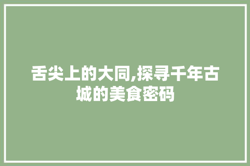 舌尖上的大同,探寻千年古城的美食密码 综述范文