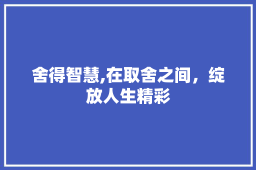 舍得智慧,在取舍之间，绽放人生精彩