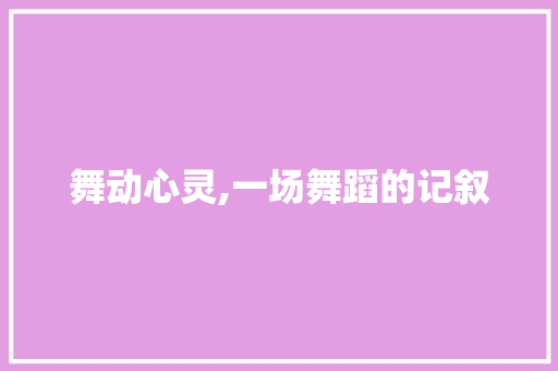 舞动心灵,一场舞蹈的记叙