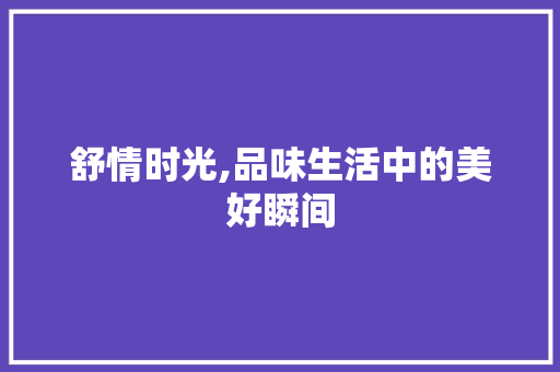 舒情时光,品味生活中的美好瞬间