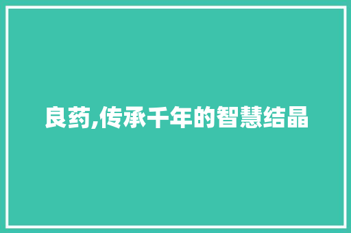 良药,传承千年的智慧结晶