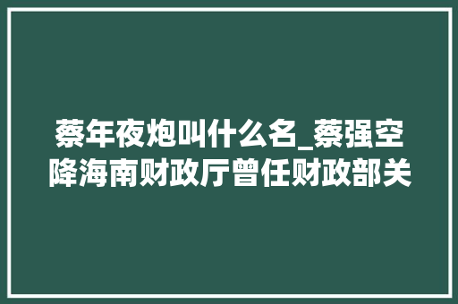 蔡年夜炮叫什么名_蔡强空降海南财政厅曾任财政部关税司司长