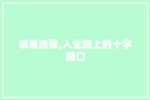 艰难选择,人生路上的十字路口