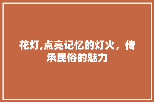 花灯,点亮记忆的灯火，传承民俗的魅力