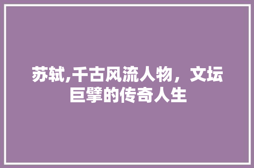 苏轼,千古风流人物，文坛巨擘的传奇人生