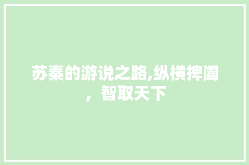 苏秦的游说之路,纵横捭阖，智取天下