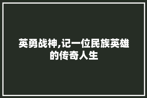 英勇战神,记一位民族英雄的传奇人生