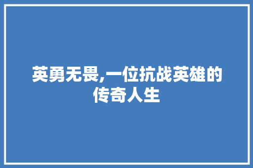 英勇无畏,一位抗战英雄的传奇人生