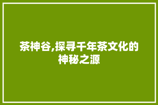 茶神谷,探寻千年茶文化的神秘之源