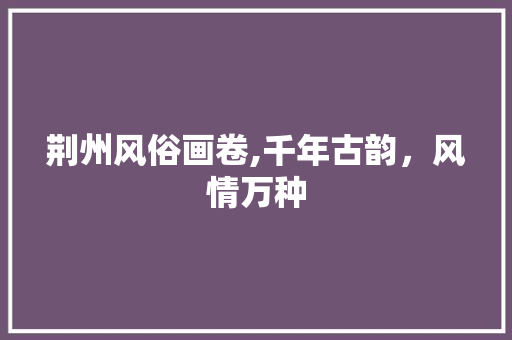 荆州风俗画卷,千年古韵，风情万种