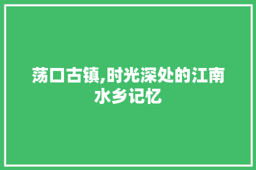 荡口古镇,时光深处的江南水乡记忆