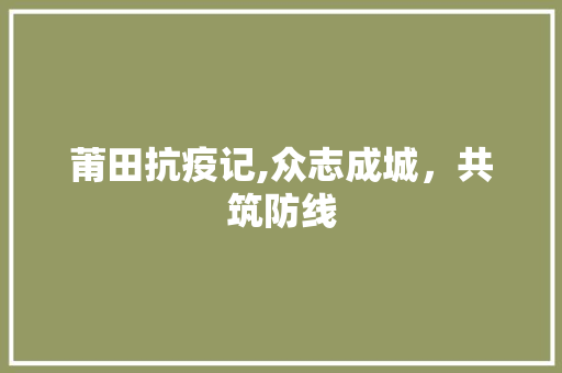 莆田抗疫记,众志成城，共筑防线