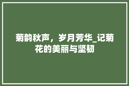 菊韵秋声，岁月芳华_记菊花的美丽与坚韧