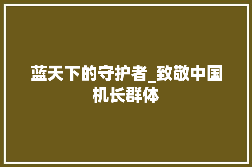 蓝天下的守护者_致敬中国机长群体