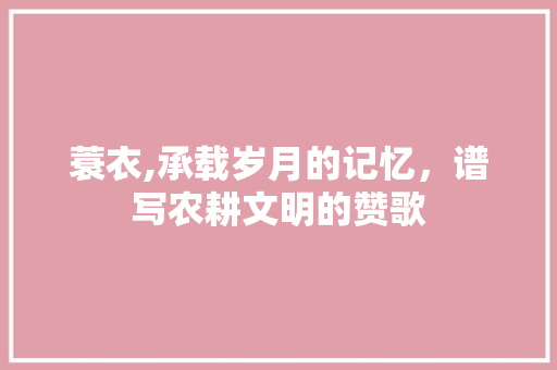 蓑衣,承载岁月的记忆，谱写农耕文明的赞歌