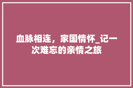 血脉相连，家国情怀_记一次难忘的亲情之旅