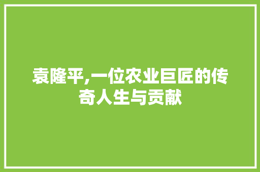 袁隆平,一位农业巨匠的传奇人生与贡献