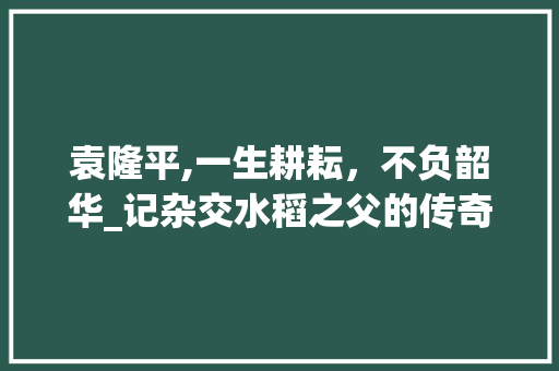 袁隆平,一生耕耘，不负韶华_记杂交水稻之父的传奇人生