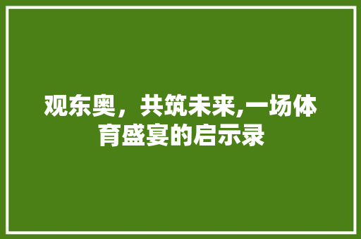 观东奥，共筑未来,一场体育盛宴的启示录