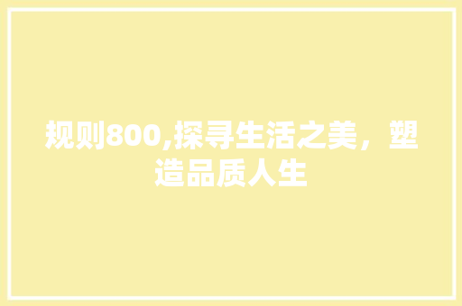 规则800,探寻生活之美，塑造品质人生