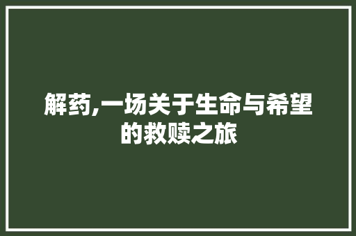 解药,一场关于生命与希望的救赎之旅